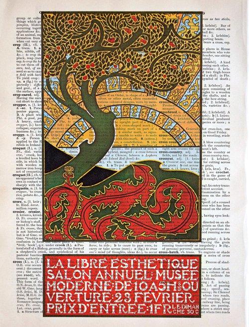 La Libre Esthetique - Collage Art Print on Large Real English Dictionary Vintage Book Page by Jakub DK - JAKUB D KRZEWNIAK