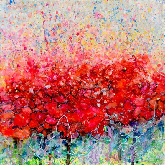 Abstract Poppy Field   #4  10 "X 10" X 0.5"  by @OLenaArt