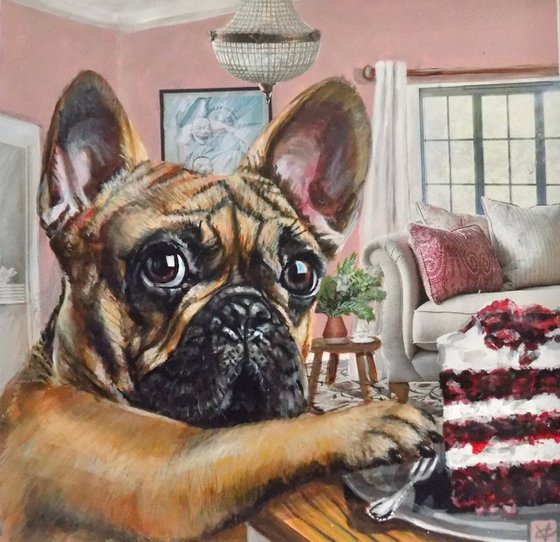 French bulldog painting called 'Caught in the Act'