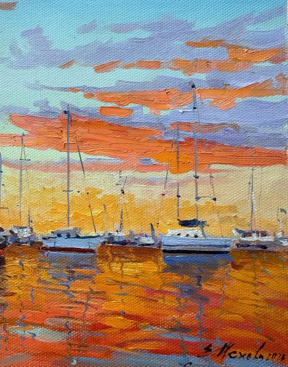 Sailboats at sunset