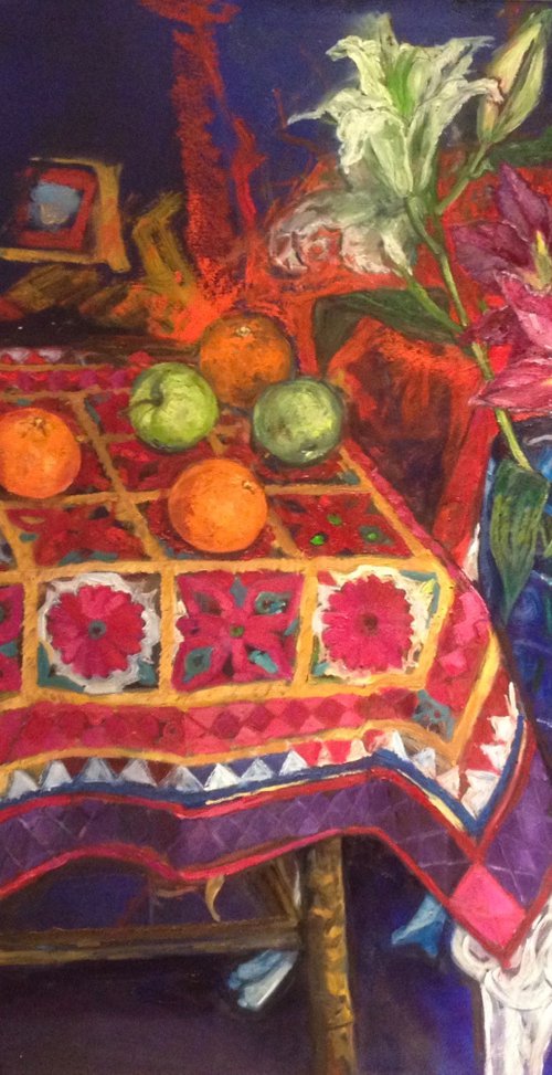 Still life with red Kimono and Chair by Patricia Clements