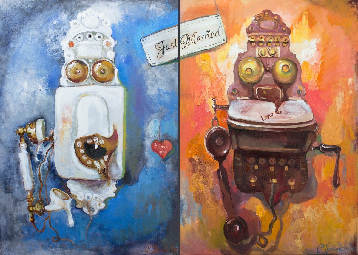 Surrealistic Portrait Oil Painting By Anastasiia Grygorieva, 55 X 39, Just Married, Original Artwork