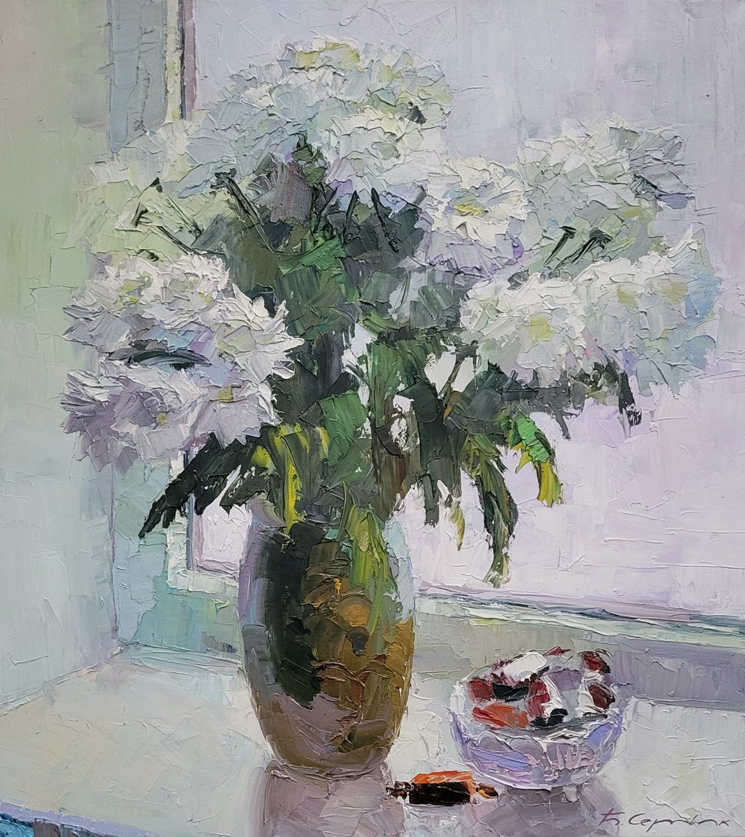 Flowers On The Window By Boris Serdyuk, 20 X 22, Artwork For Sale On Artfinder