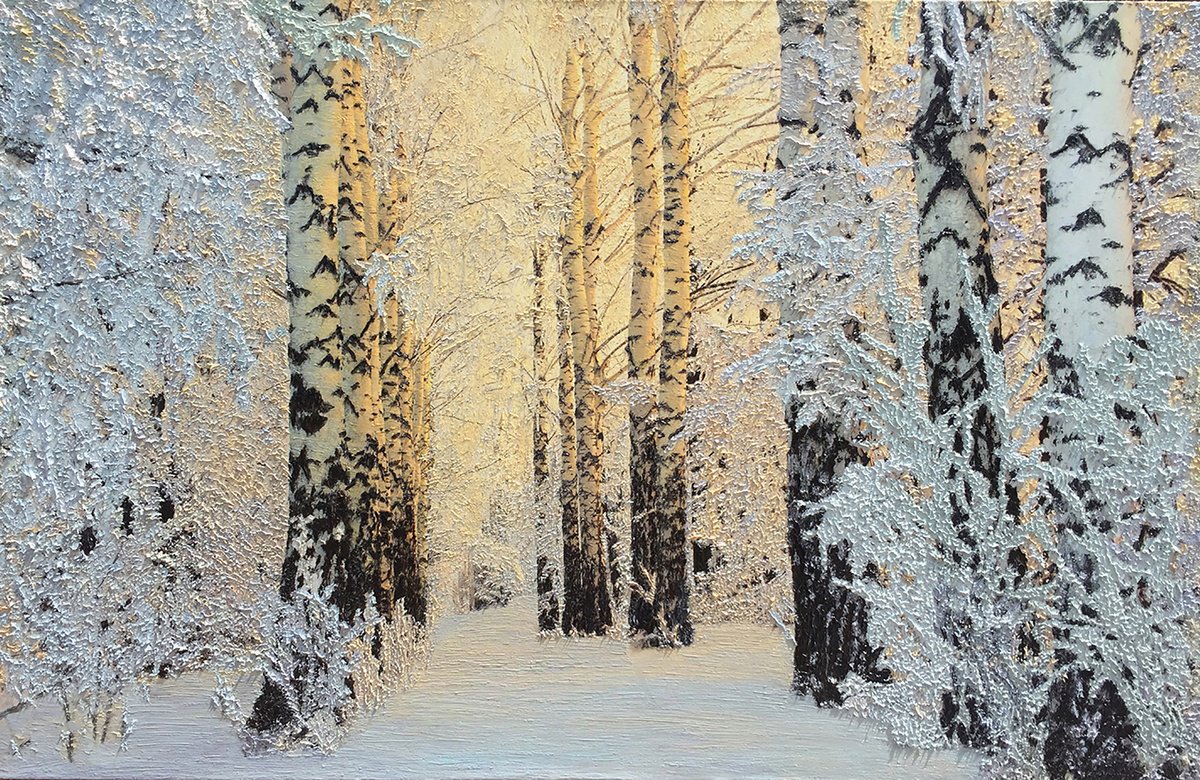 Impressionistic Landscape Oil Painting By Kenneth Halvorsen, 68 X 44", True White Gold, Original Artwork