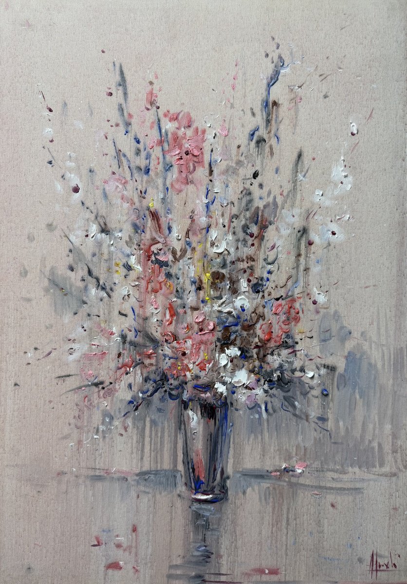 Expressive Botanical Acrylic Painting By Altin Furxhi, 20 X 28, Today