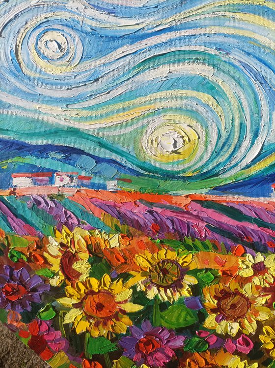 Summer fields under Gogh sky