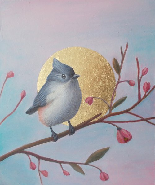 tit bird painting "Feeling of spring" by Tatyana Mironova