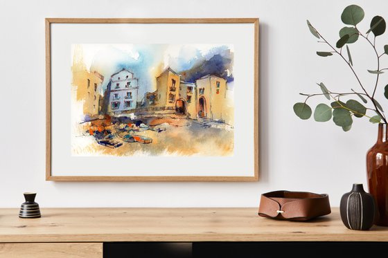 Mediterranean City Bay with Boats