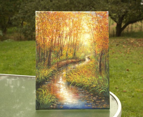 Autumn forest with the stream