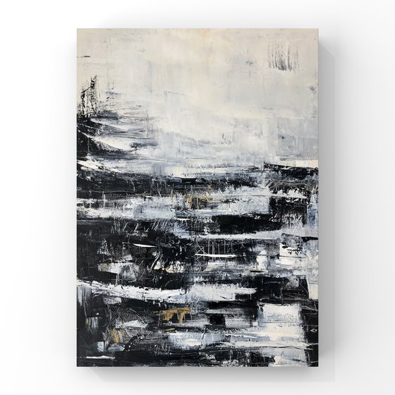 Northern glimpse. Black and white abstract painting.