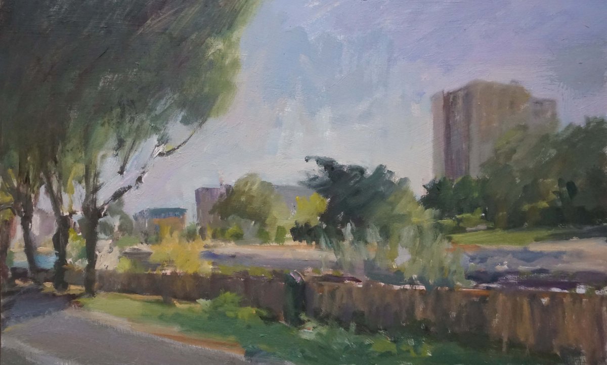 Impressionistic Landscape Oil Painting By Manuel Leonardi, 18 X 11", Banks Of The Marne, Original Artwork