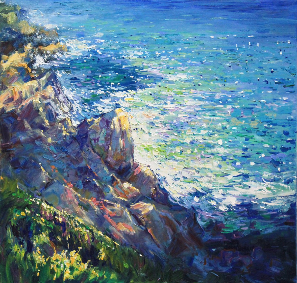 Impressionistic Landscape Oil Painting By Serhii Cherniakovskyi, 31 X 30", Sunshine Coast, Original Artwork