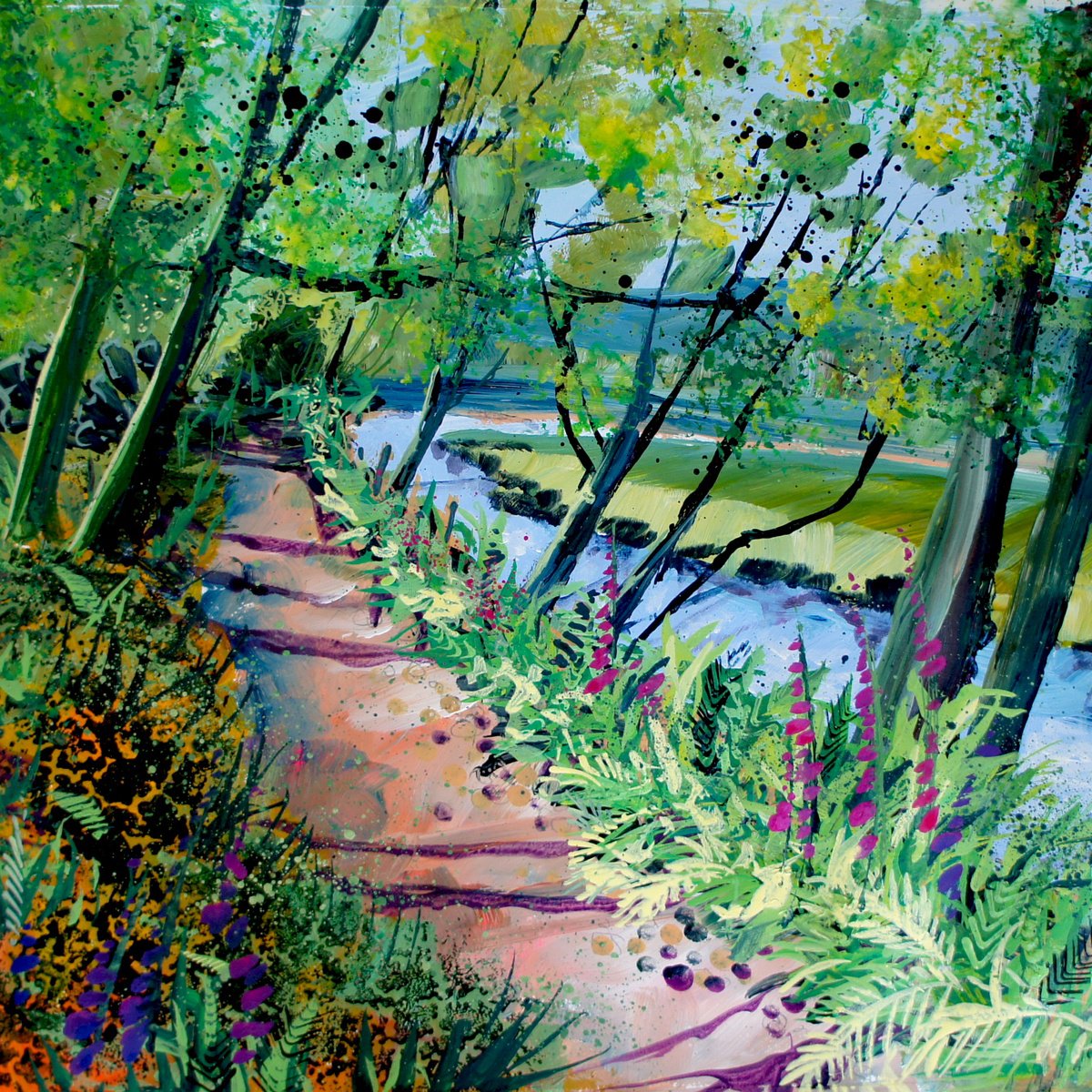 Impressionistic Landscape Acrylic Painting By Julia Rigby, 17 X 17", Buttermere Path, Original Artwork