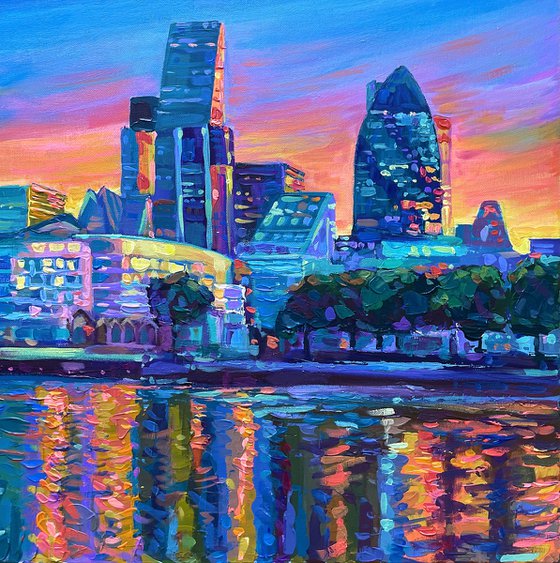 London City Skyline at Sunset