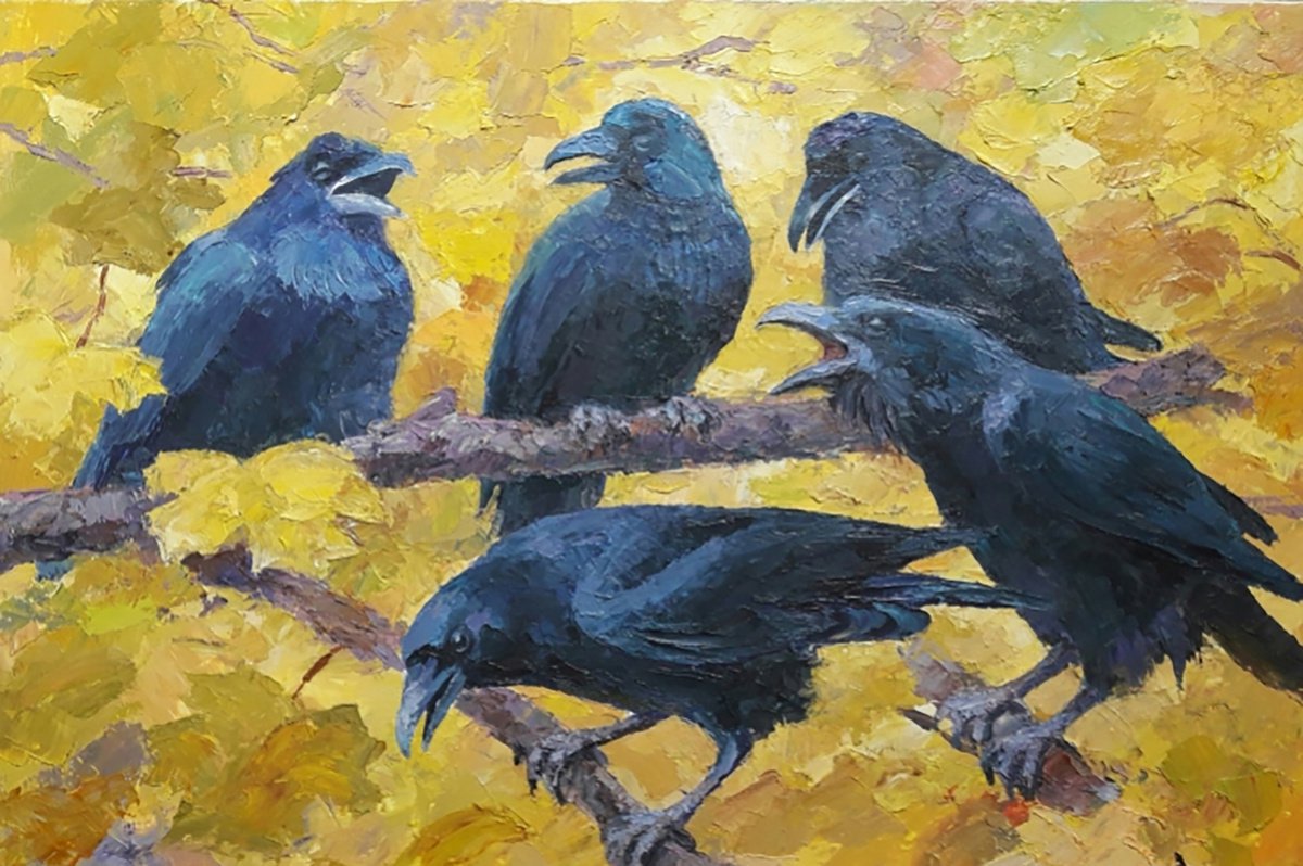 Oil painting Bird meeting by Boris Serdyuk