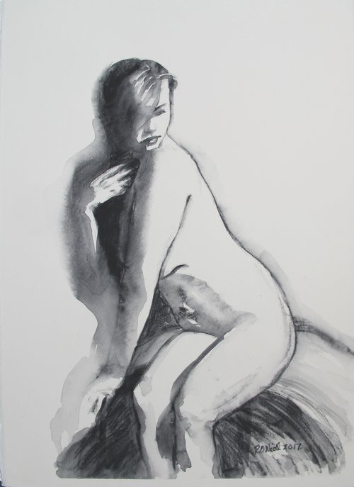 Seated female nude b/w by Rory O’Neill