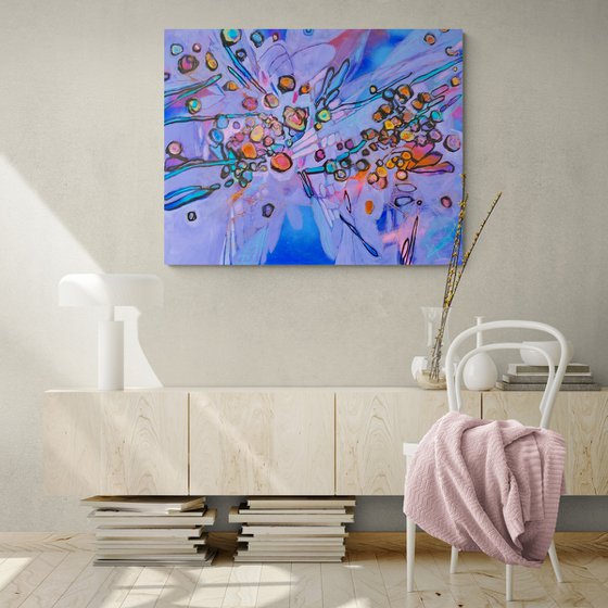 17.03.22- a large scale 80x100 cm blue pink orange abstract painting