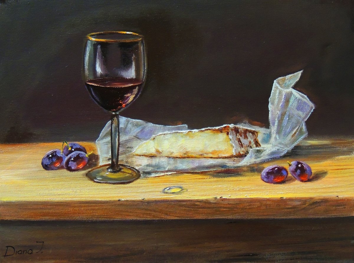 Still life with wine and grapes by Diana Janson