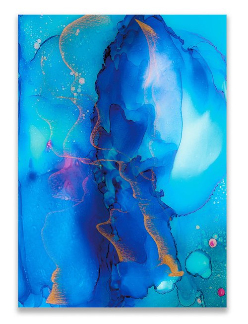 Alcohol Ink Modern Abstract Fluid Painting Print 'Blue Waves' by Lynne Douglas