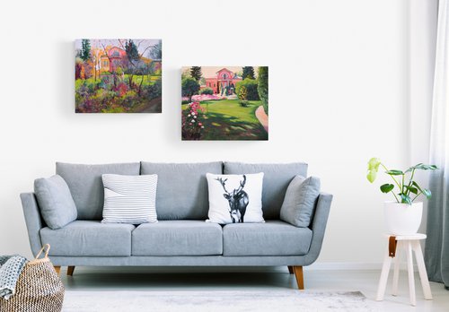 Diptych Impressionist landscape with a Manor by Jane Lantsman