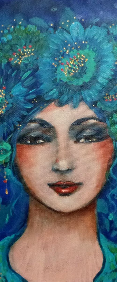 Evgenia blue 30x30cm by Loetitia Pillault