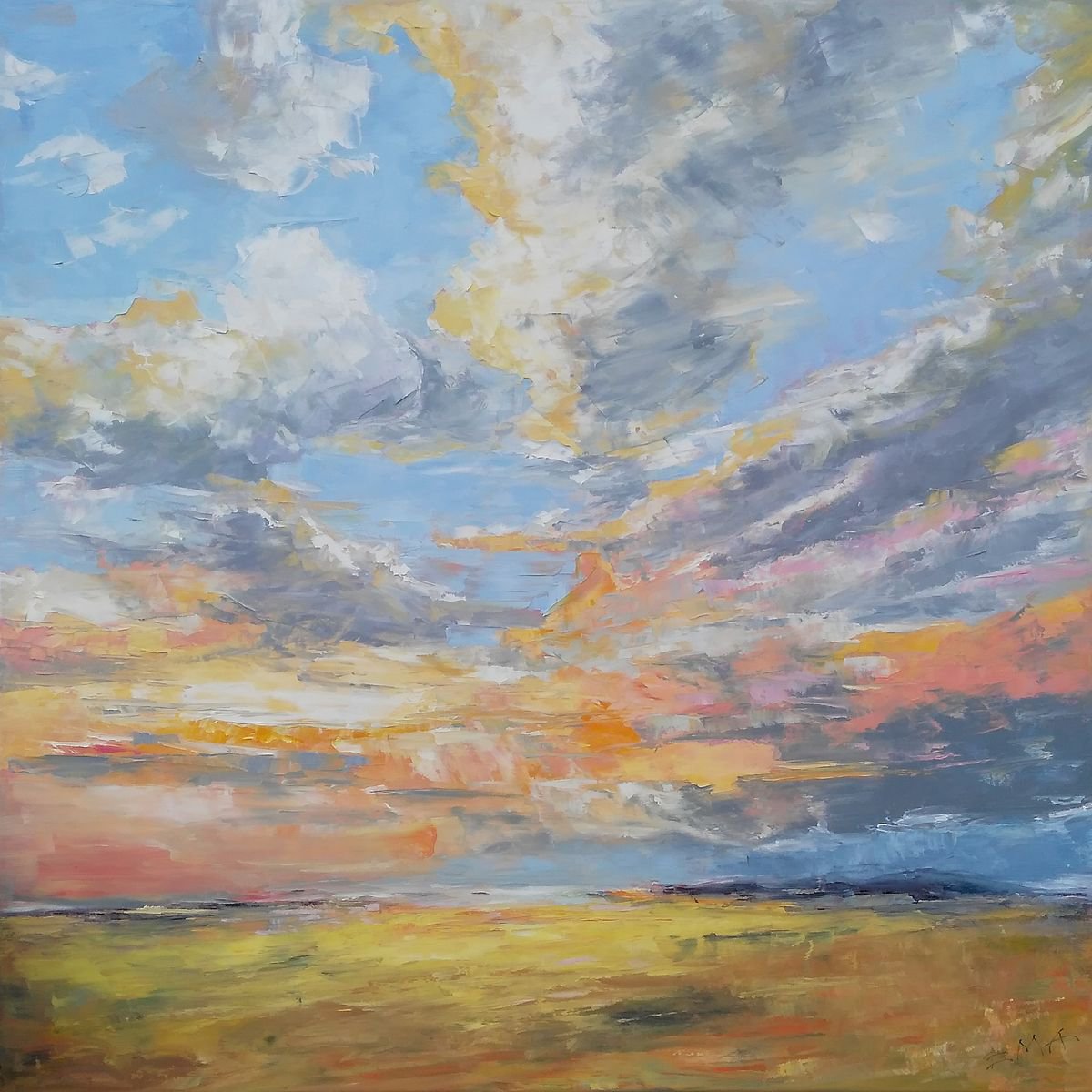 PROMISE ME INFINITY, 80x80cm, dramatic skies daylight summer clouds landscape by Emilia Milcheva