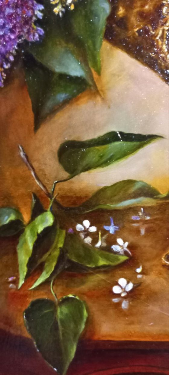 Lilacs in a bronze vase