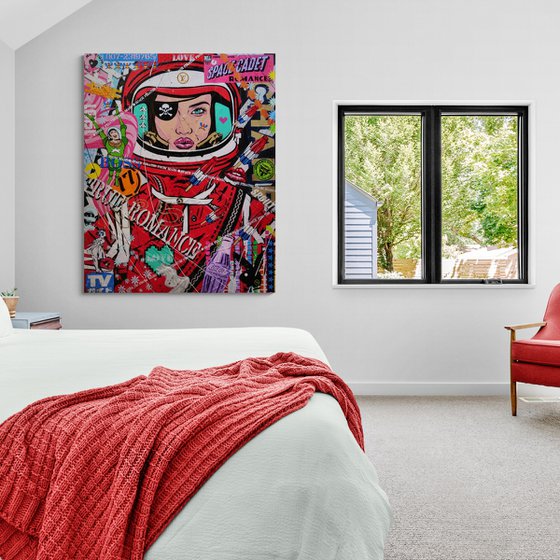 Red Space Pirate 120cm x 150cm Space Cadet Pirate Textured Urban Pop Art