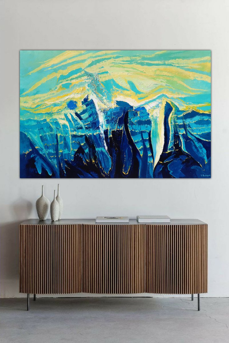 Abstract Oil Painting By Tigran Mamikonyan, 59 X 39", Sunrise Ix 100X150Cm, Original Artwork