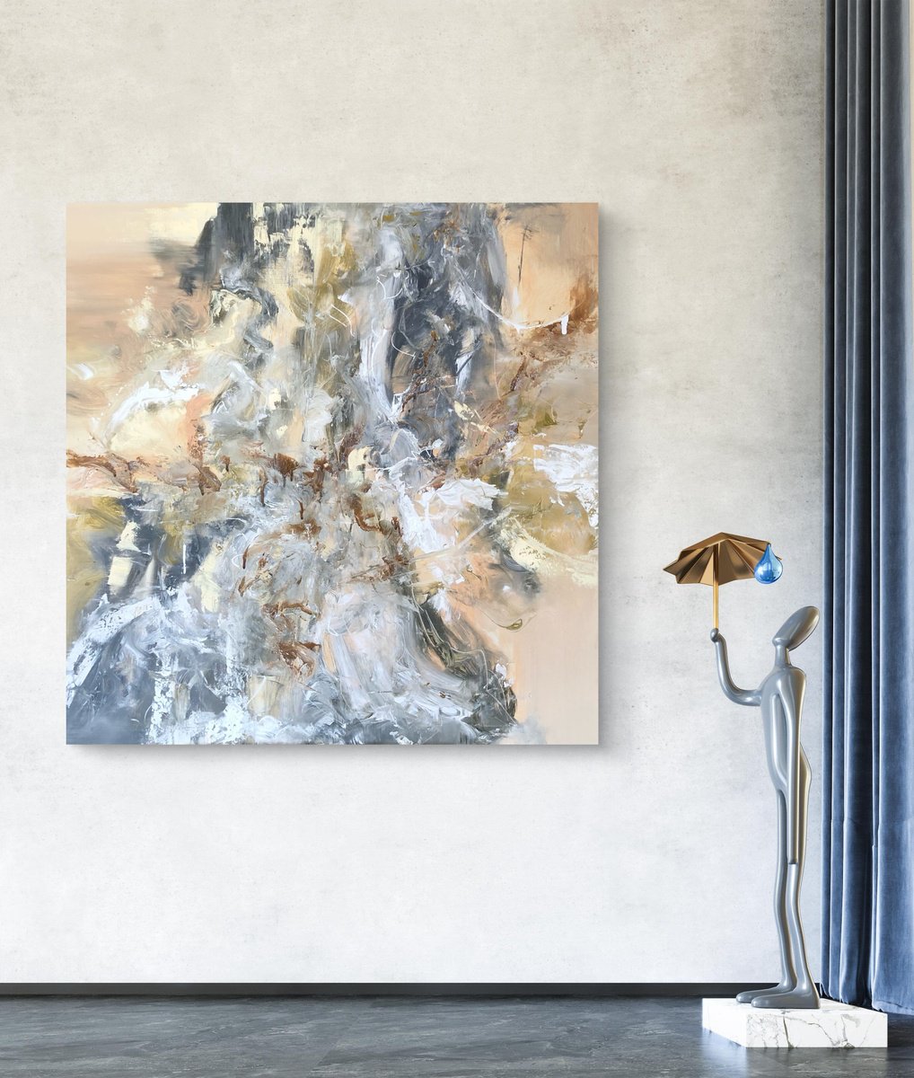 Abstract Acrylic Painting By Snezana Djordjevic, 39 X 39", One Step Ahead Of You, Original Artwork