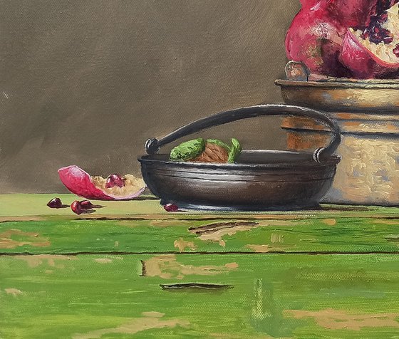 Still life with pomegranates