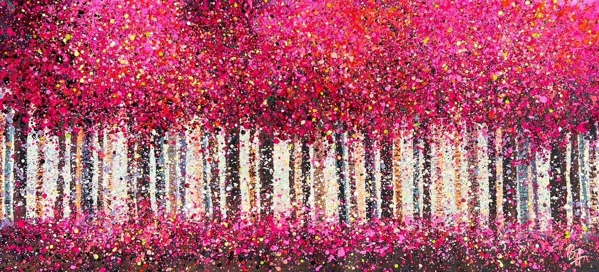 Abstract Acrylic Painting By Bogdana Antoniuk, 59 X 28, Sakura Dream, Original Artwork