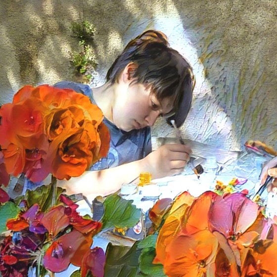 the young painter with geraniums