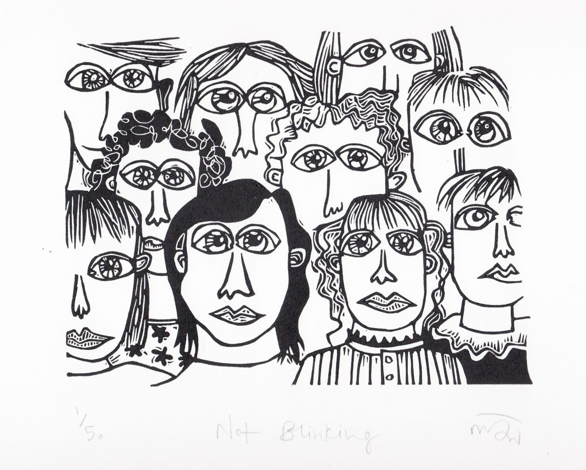 Not Blinking - Lino cut by Melanie Wickham