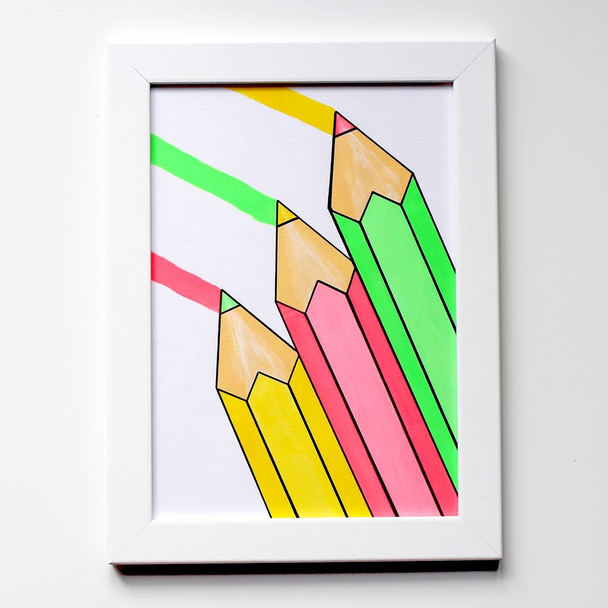 Colourful Pencils Pop Art Painting On Unframed A4 Paper by Ian Viggars