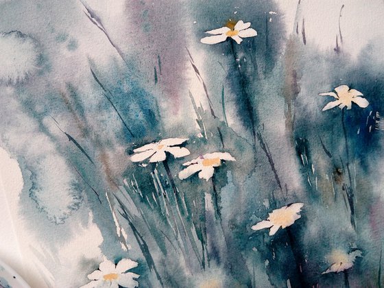 Abstract flowers painting/ Daisy paintng