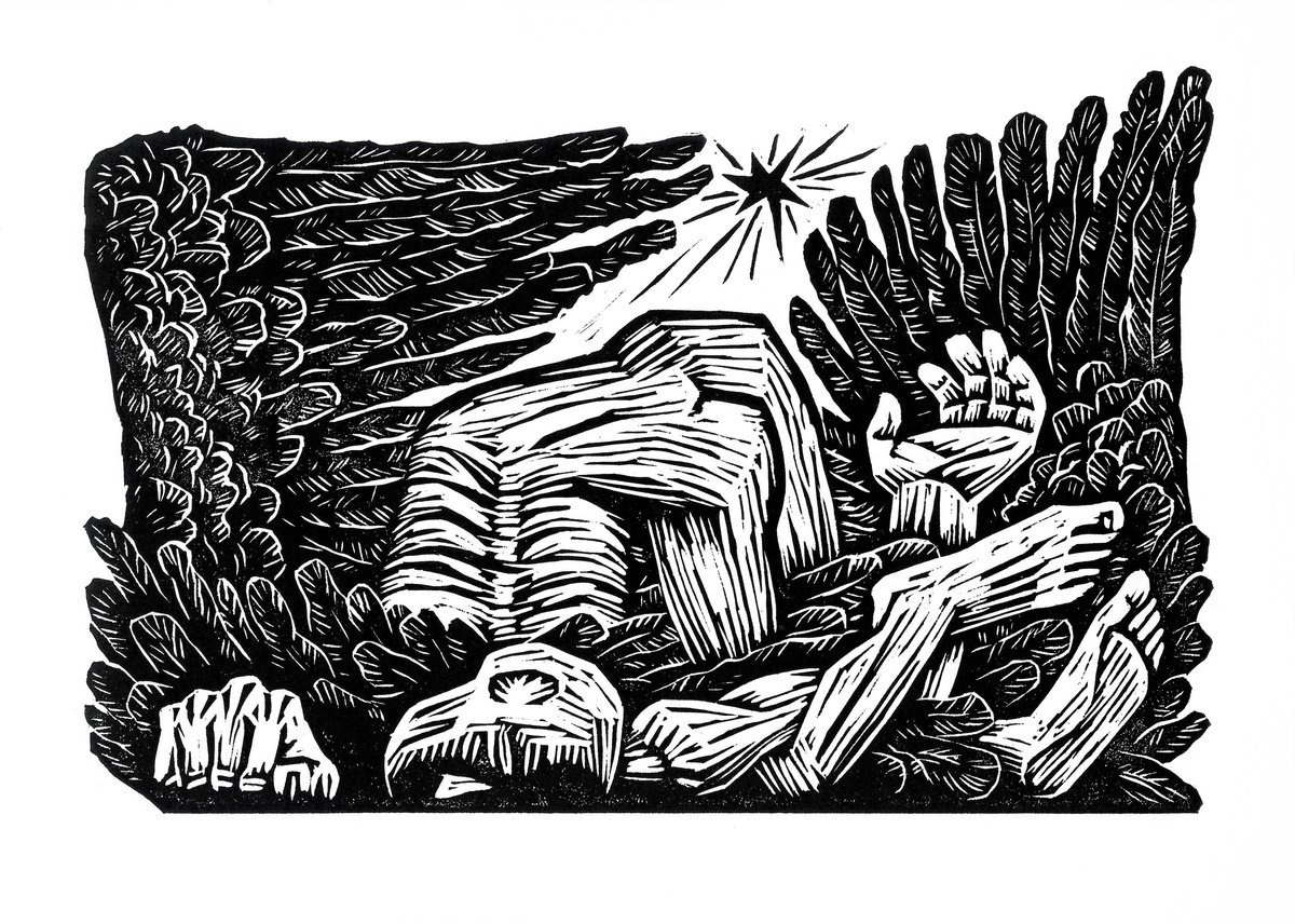 Typographic Portrait Linocut By Oleksandr Korol, 12 X 8", Black Star, Original Artwork