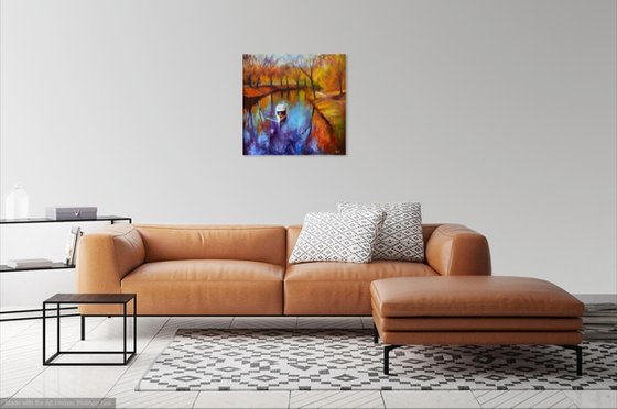 Golden season. Large abstract Landscape Oil