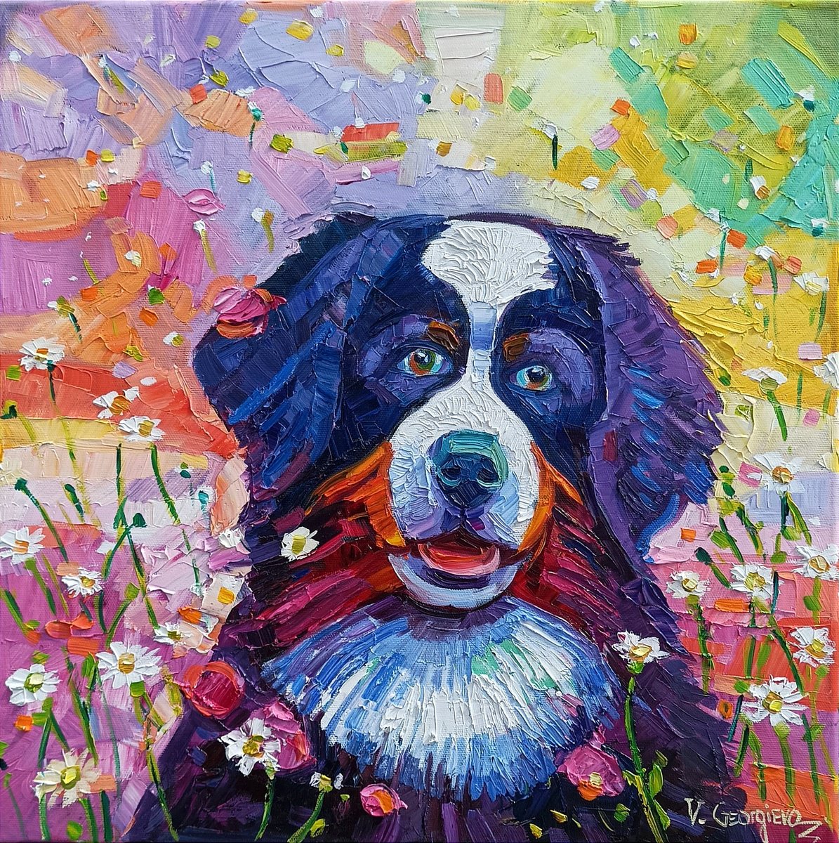 Expressive Animal Oil Painting By Vanya Georgieva, 20 X 20", A Girl
