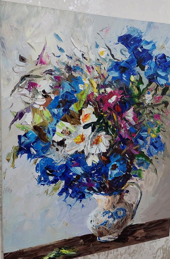 Field flowers (70x90cm, oil painting, palette knife)