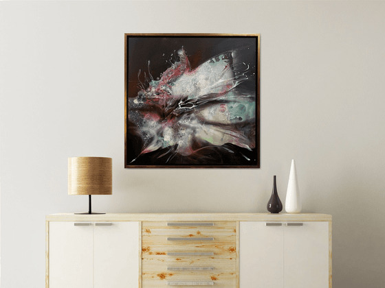 Framed fascinating white spring abstract flower EARINI ORA by master O Kloska