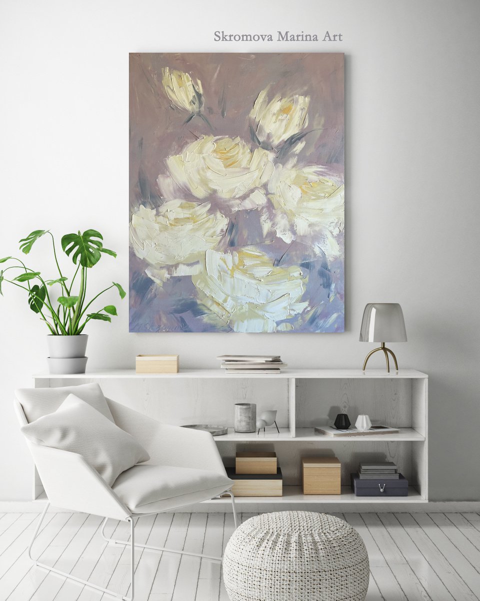 Cream feelings 2 - cream abstract flowers, white rose. by Marina Skromova