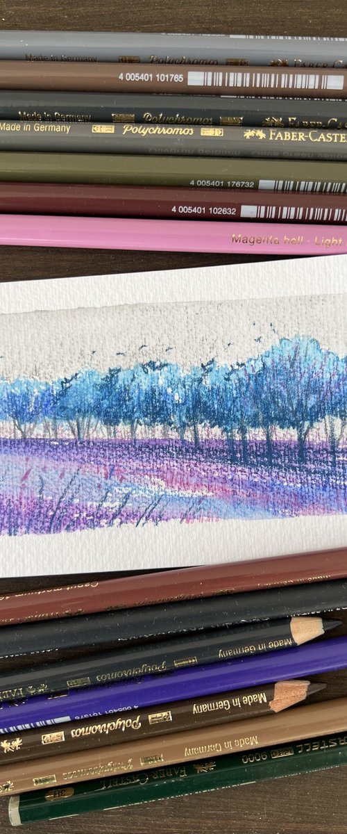 Lilac garden. Miniature blooming garden landscape. Original artwork. by Evgeniya Mokeeva
