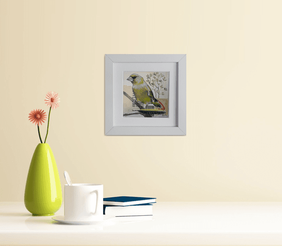 The Greenfinch feather  (framed and ready to hang)