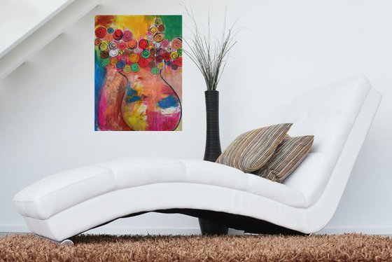 Sweeties Flowers, Original abstract painting, colorful, Textured, Ready to hang