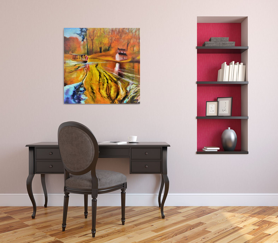 Golden time. Large abstract Oil Painting