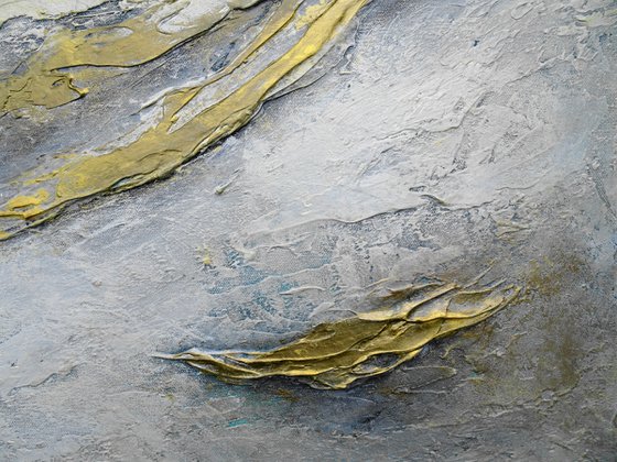 Large Abstract Large Large Abstract Painting. Gray and Gold, White. Modern Textured Art. Abstract Landscape