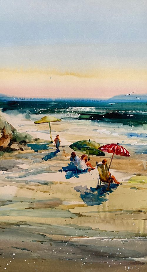 Sold Watercolor "Beach time” perfect gift by Iulia Carchelan