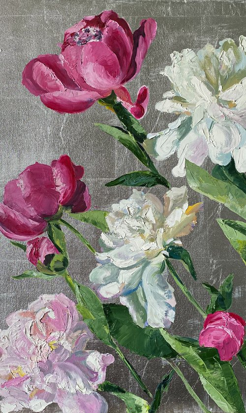 Oil painting Delicate White and Pink peonies by Diana Timchenko