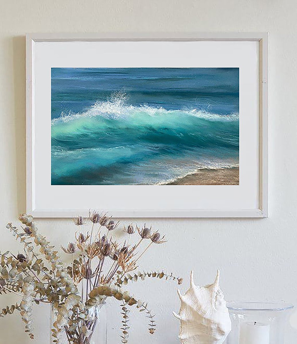 THE SEA- Soft pastel on paper sea ocean blue green surf foam waves nature rest branch rela... by Tatsiana Ilyina